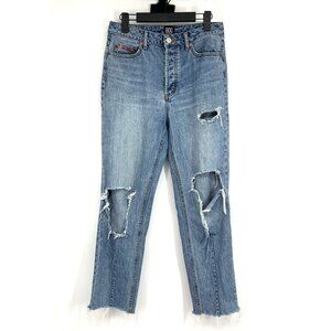 BDG Jeans Blue Ripped Knee Button Fly Fray Hem Straight High Rise